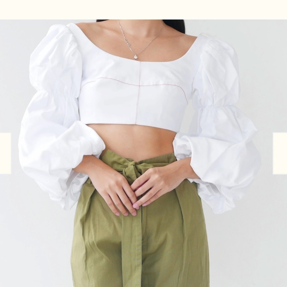 Ellery Victorian Puff Sleeve Crop Top size 2